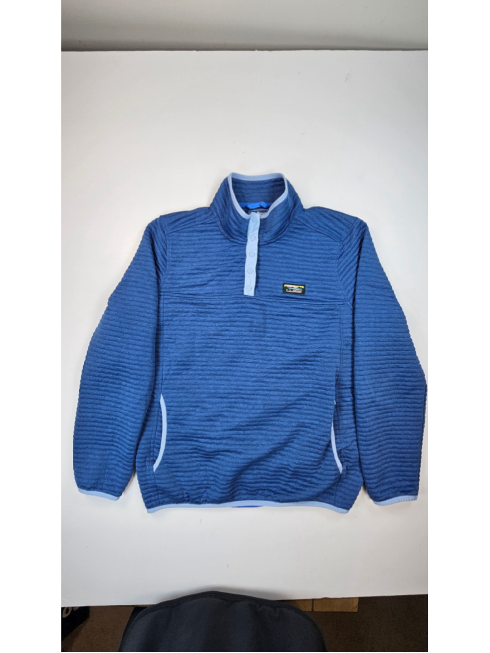 L.L.Bean Airlight Knit Pullover Women XL Blue Snap Neck Quilted Performance